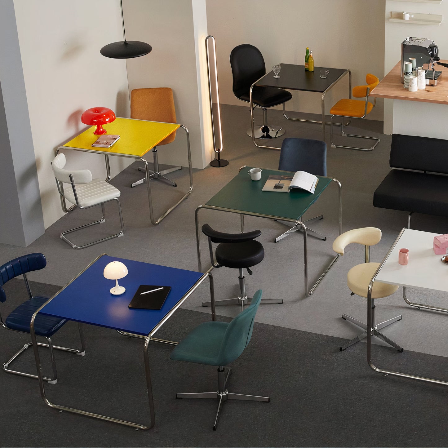Colorful Square Chrome Legged Table