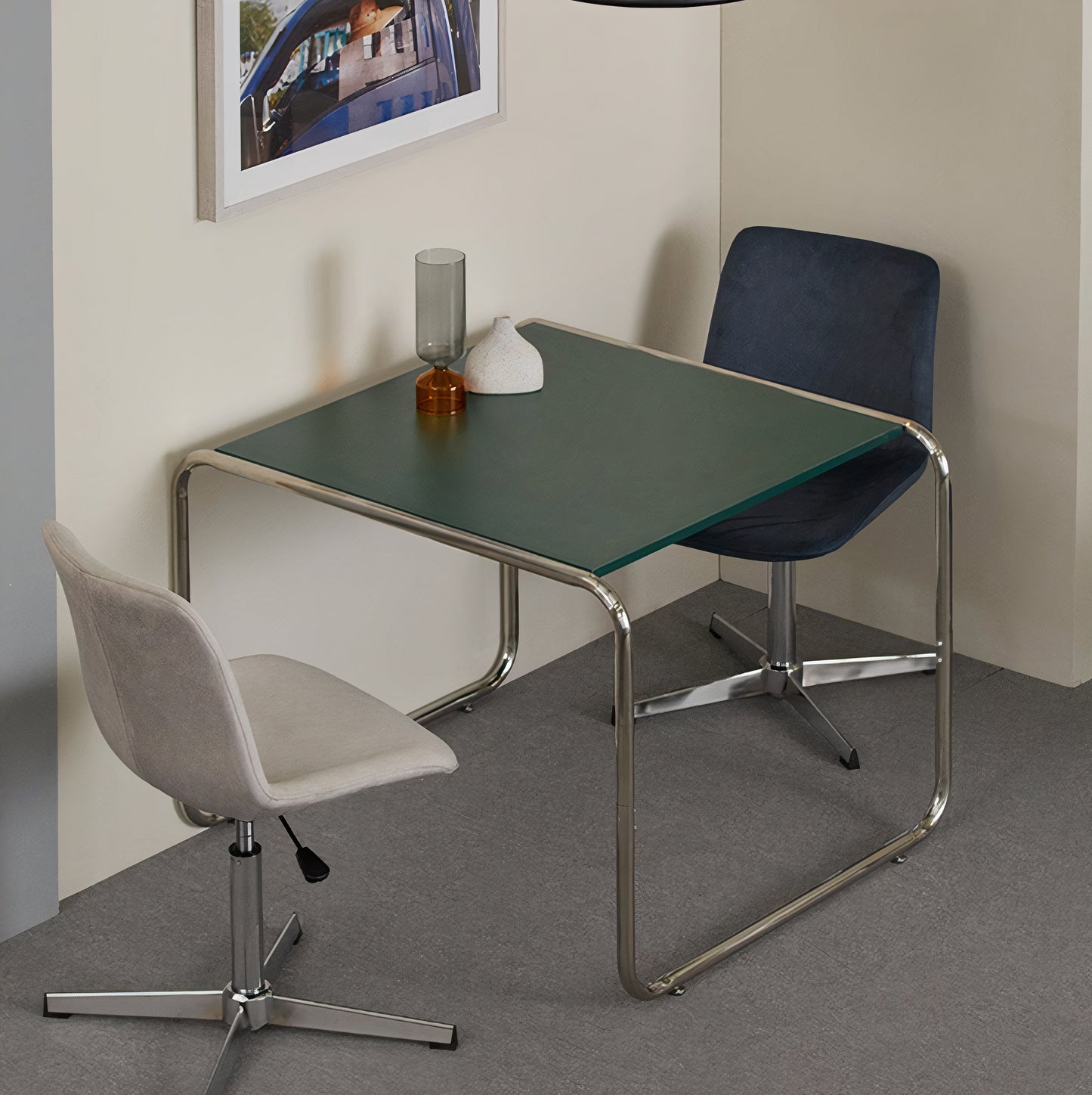 Colorful Square Chrome Legged Table