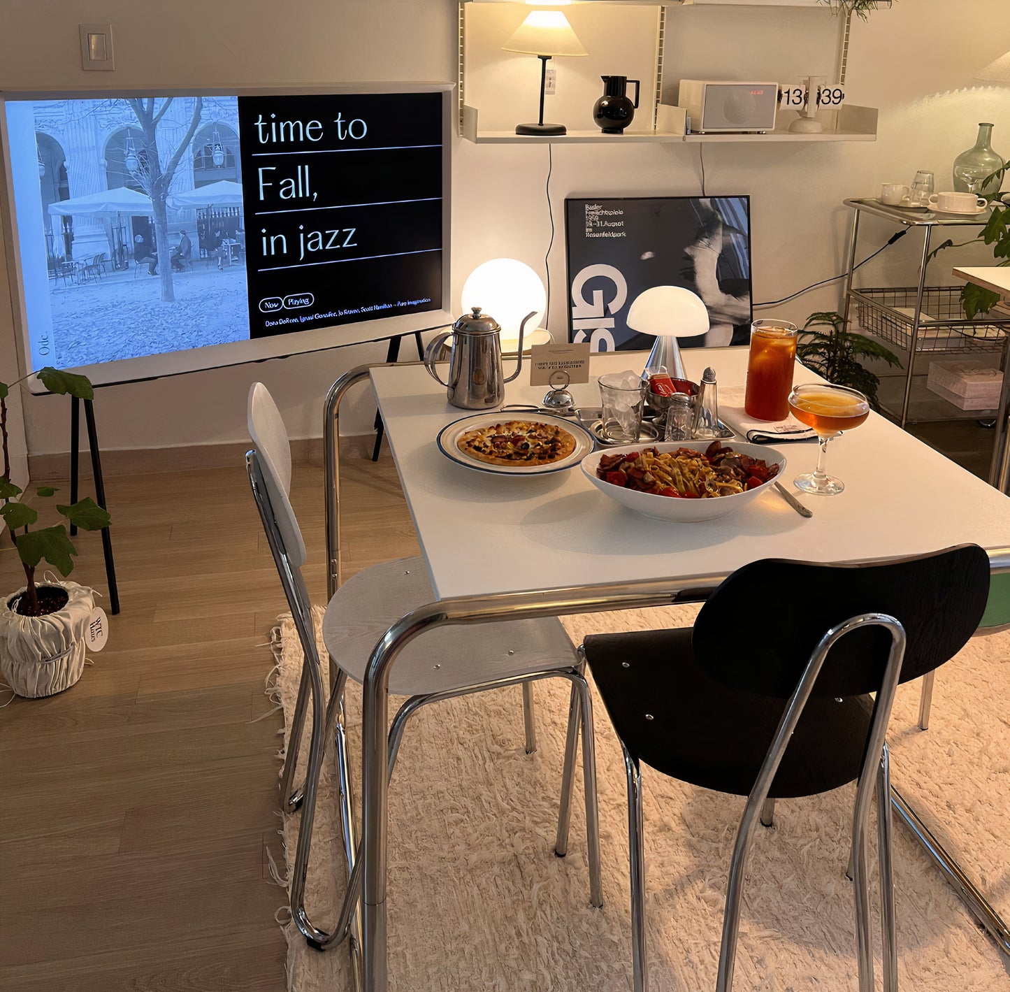 Colorful Square Chrome Legged Table
