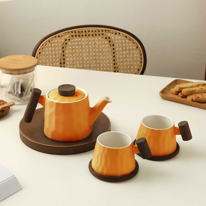 Katsura Wood Handle Ceramic Teapot Set