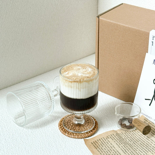 Fluted Goblet Glasses with Rattan Coasters – Set of 2