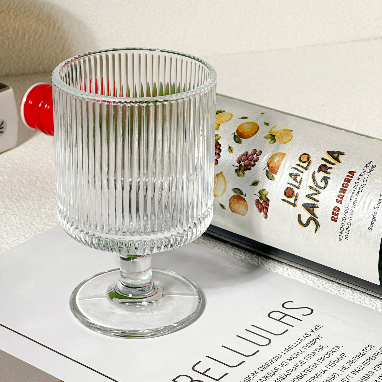 Fluted Goblet Glasses with Rattan Coasters – Set of 2
