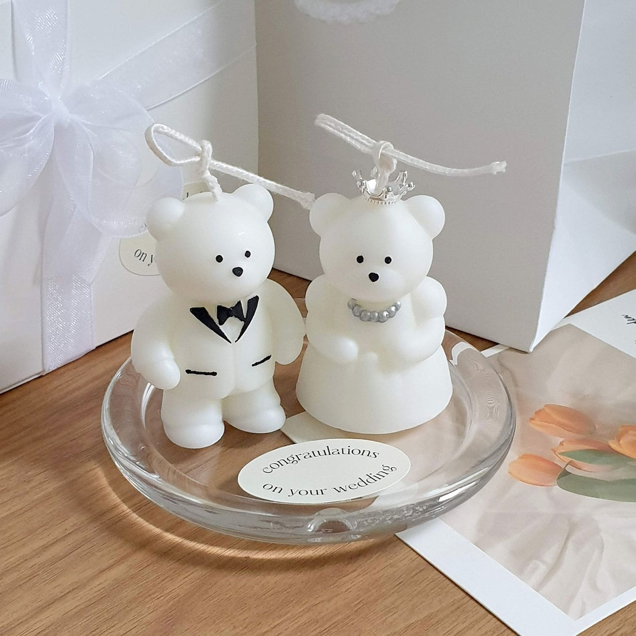 Mini Wedding Bear Candle Set