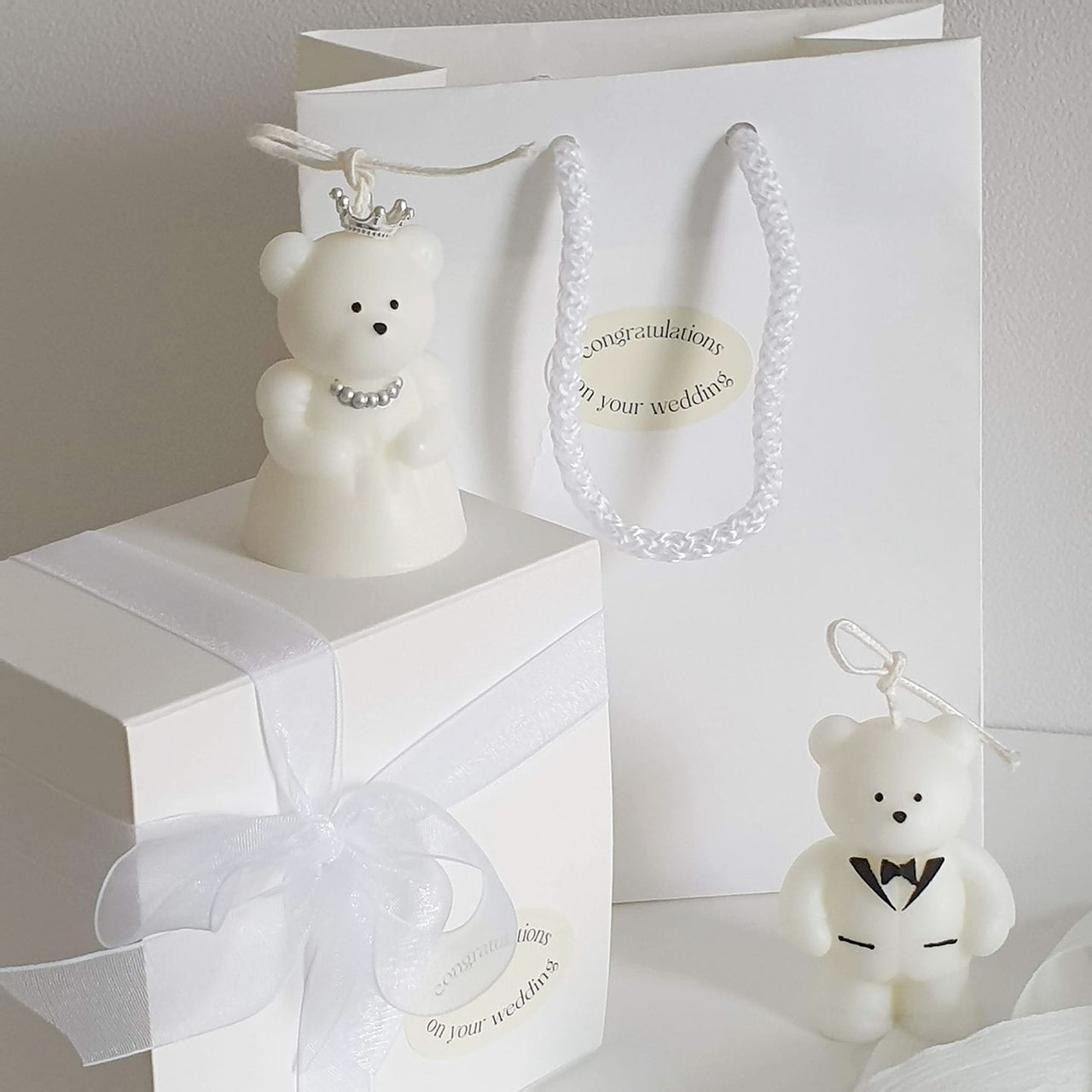Mini Wedding Bear Candle Set