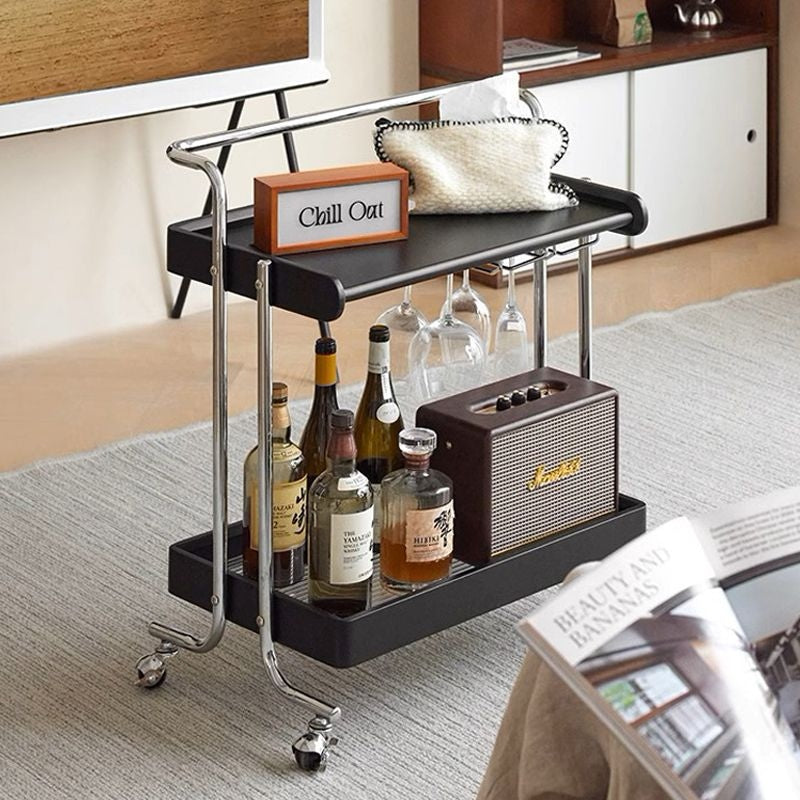 Antique Wood Trolley with Glass Rack