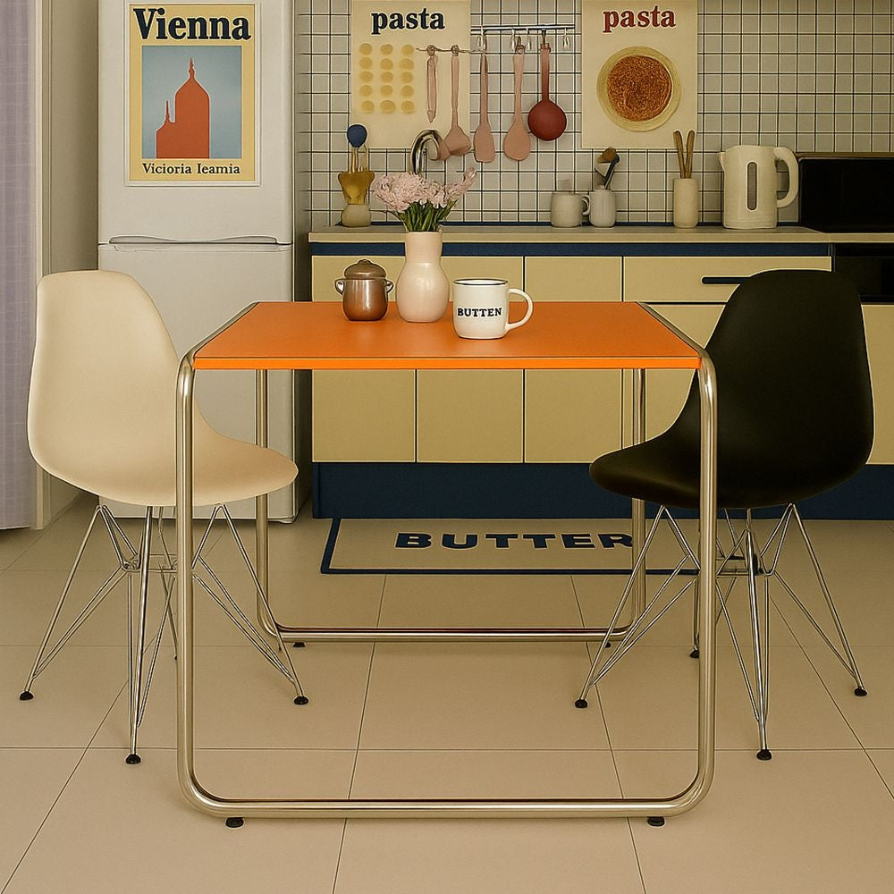Colorful Square Chrome Legged Table