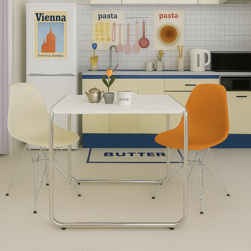 Colorful Square Chrome Legged Table