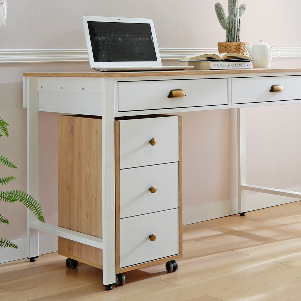 3-Drawer Rolling Storage Cart with Wood Accents