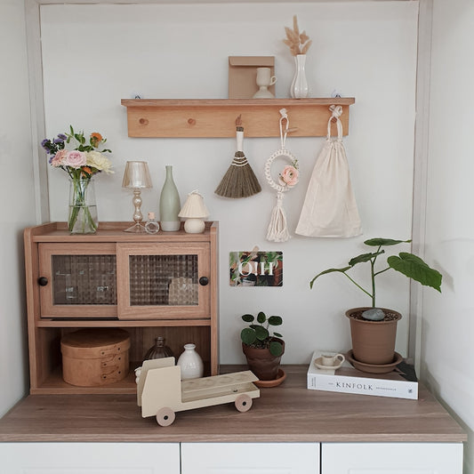Mini Wooden Hutch Cabinet with Sliding Glass Doors