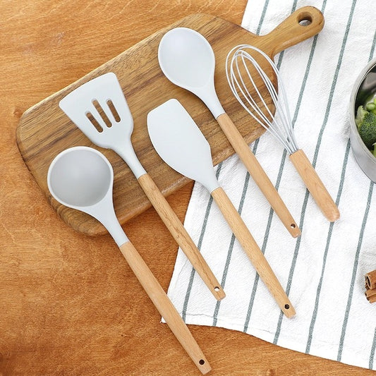 5-Piece Wood & Silicone Kitchen Utensil Set