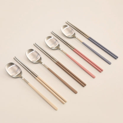 Matte Stainless Steel Spoon & Chopsticks Set of 4