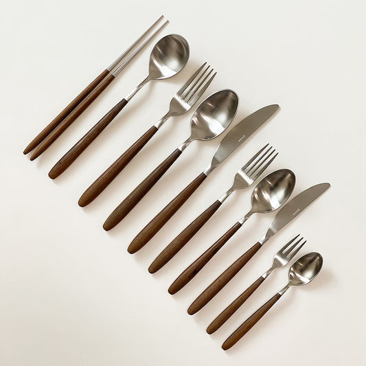 Maple Wood Handle Stainless Steel Cutlery Set (10-Piece)