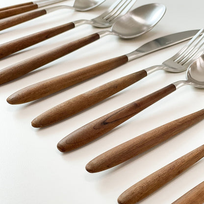 Maple Wood Handle Stainless Steel Cutlery Set (10-Piece)