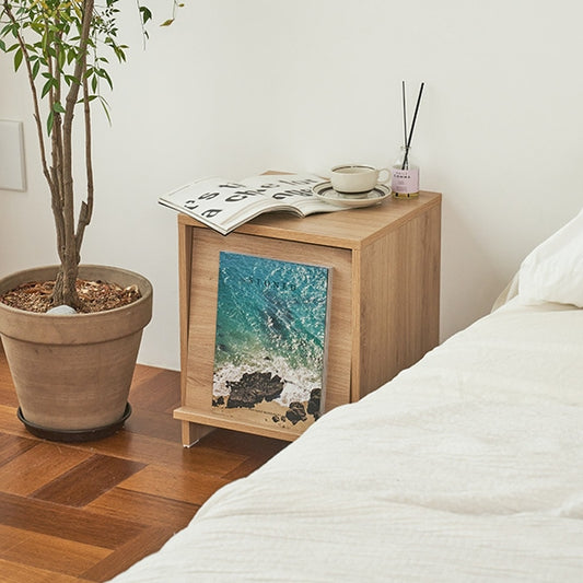 Wooden Bedside Table with Front Magazine Rack