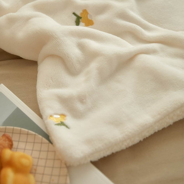 Plush Sherpa Microfiber Embroidered Blanket