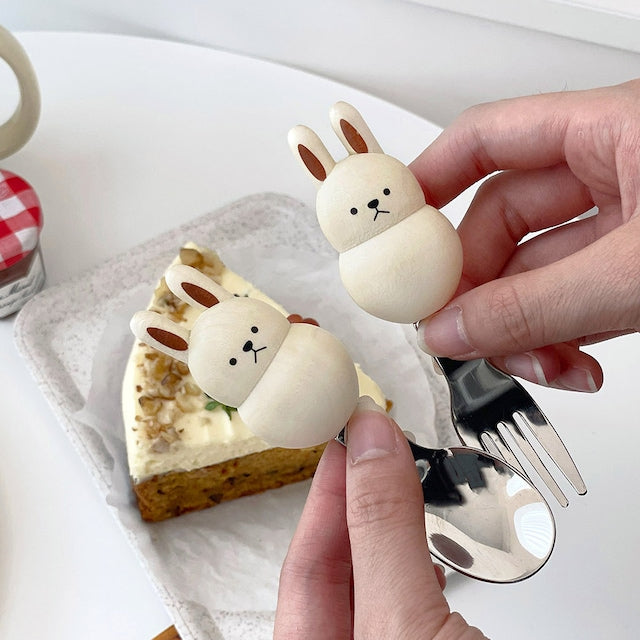 Chubby Animal Wood Handle Spoon & Fork Set (4-Piece)