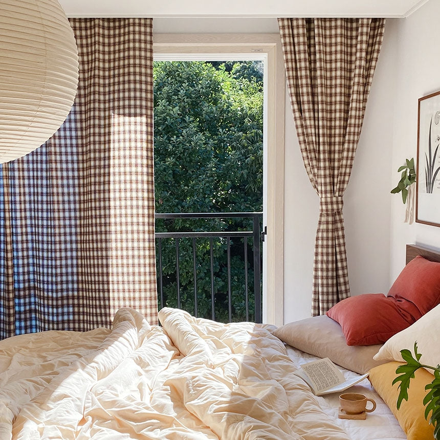 Cozy Brown Plaid Curtain