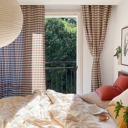 Cozy Brown Plaid Curtain