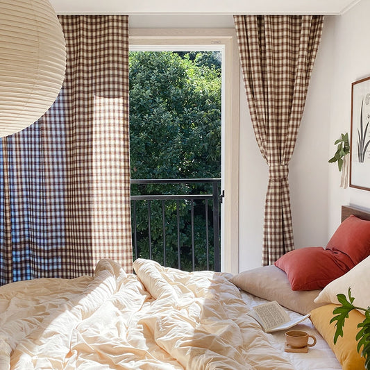 Cozy Brown Plaid Curtain
