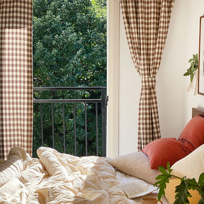 Cozy Brown Plaid Curtain