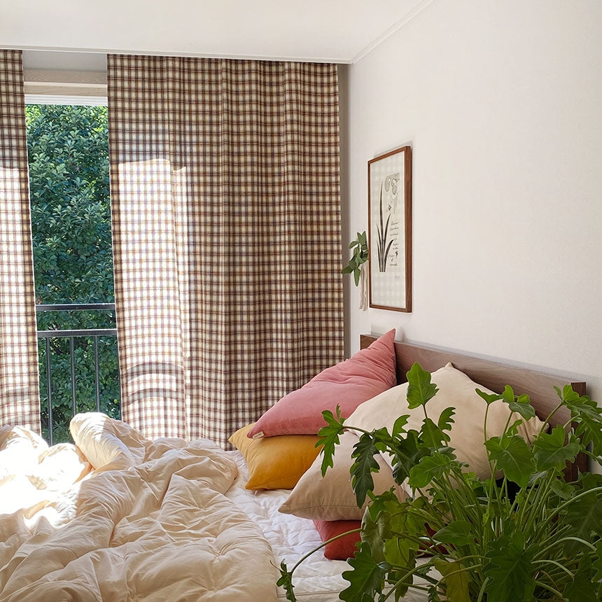 Cozy Brown Plaid Curtain
