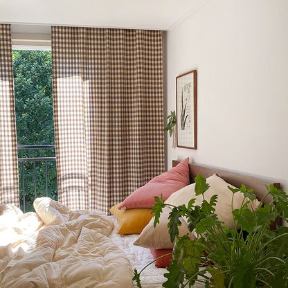 Cozy Brown Plaid Curtain