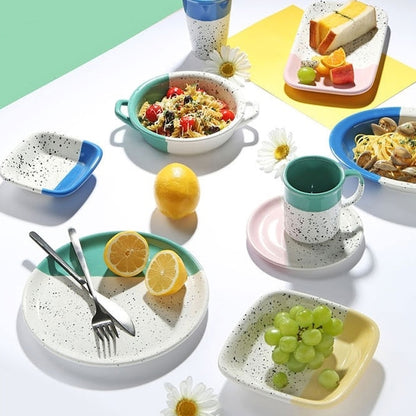 Color-Block Marble Ceramic Round Plate