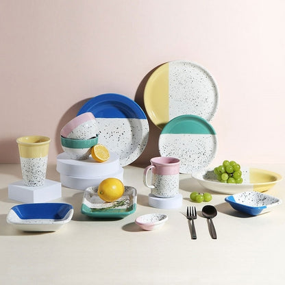 Color-Block Marble Ceramic Round Plate