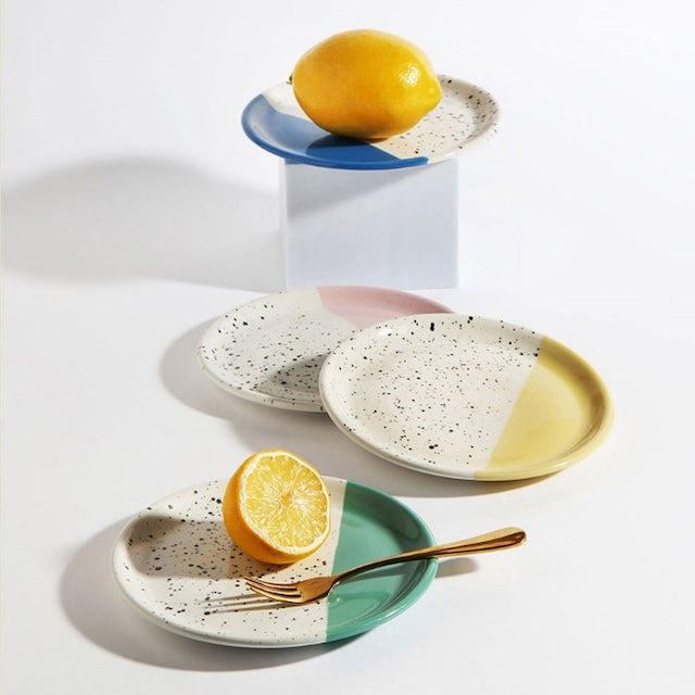 Color-Block Marble Ceramic Round Plate