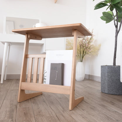 Wooden Side Table with Magazine Rack