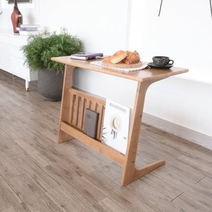 Wooden Side Table with Magazine Rack