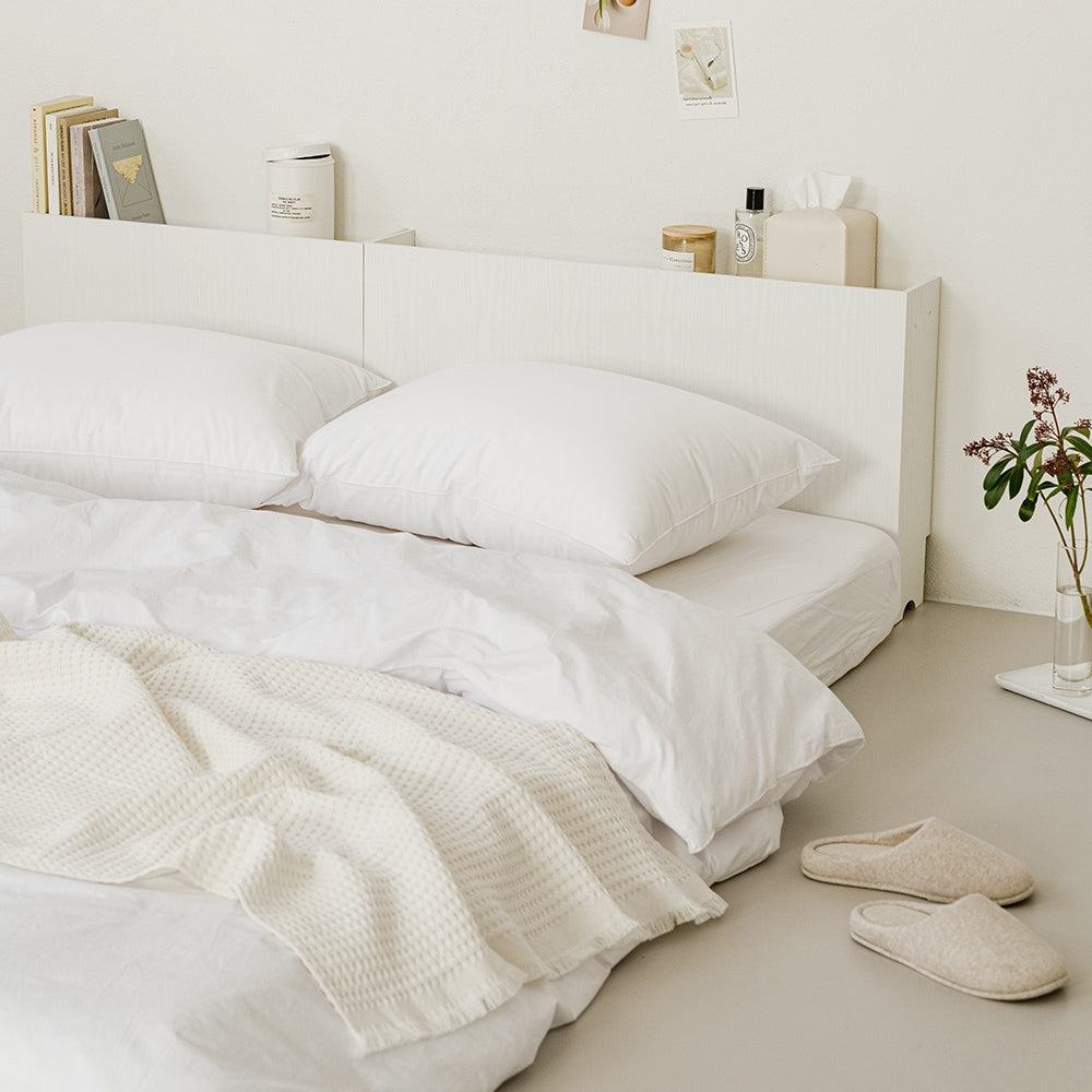 Low Bed Headboard with Concealed Shelf Storage