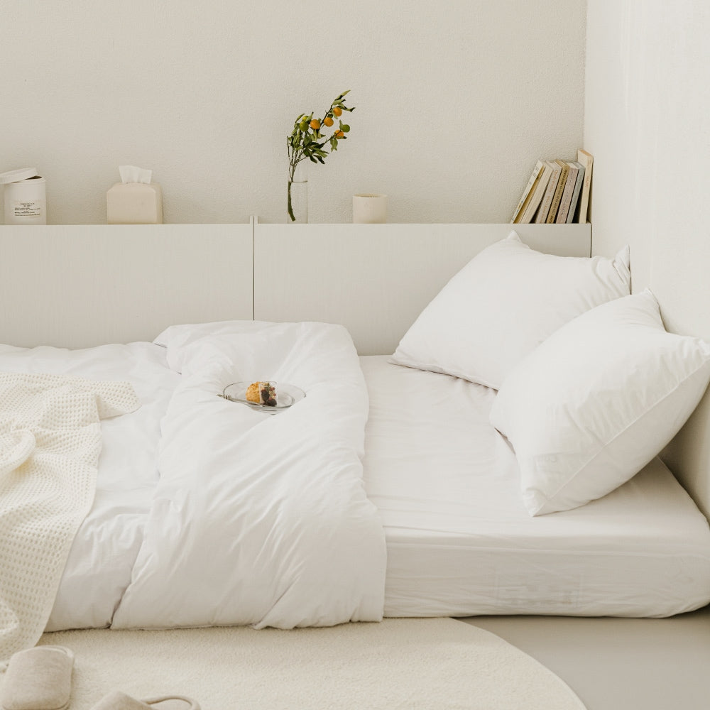 Low Bed Headboard with Concealed Shelf Storage