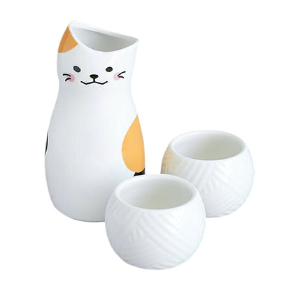 Cat Café Sake & Soju Carafe and Cup Set for 2 (3-Piece)