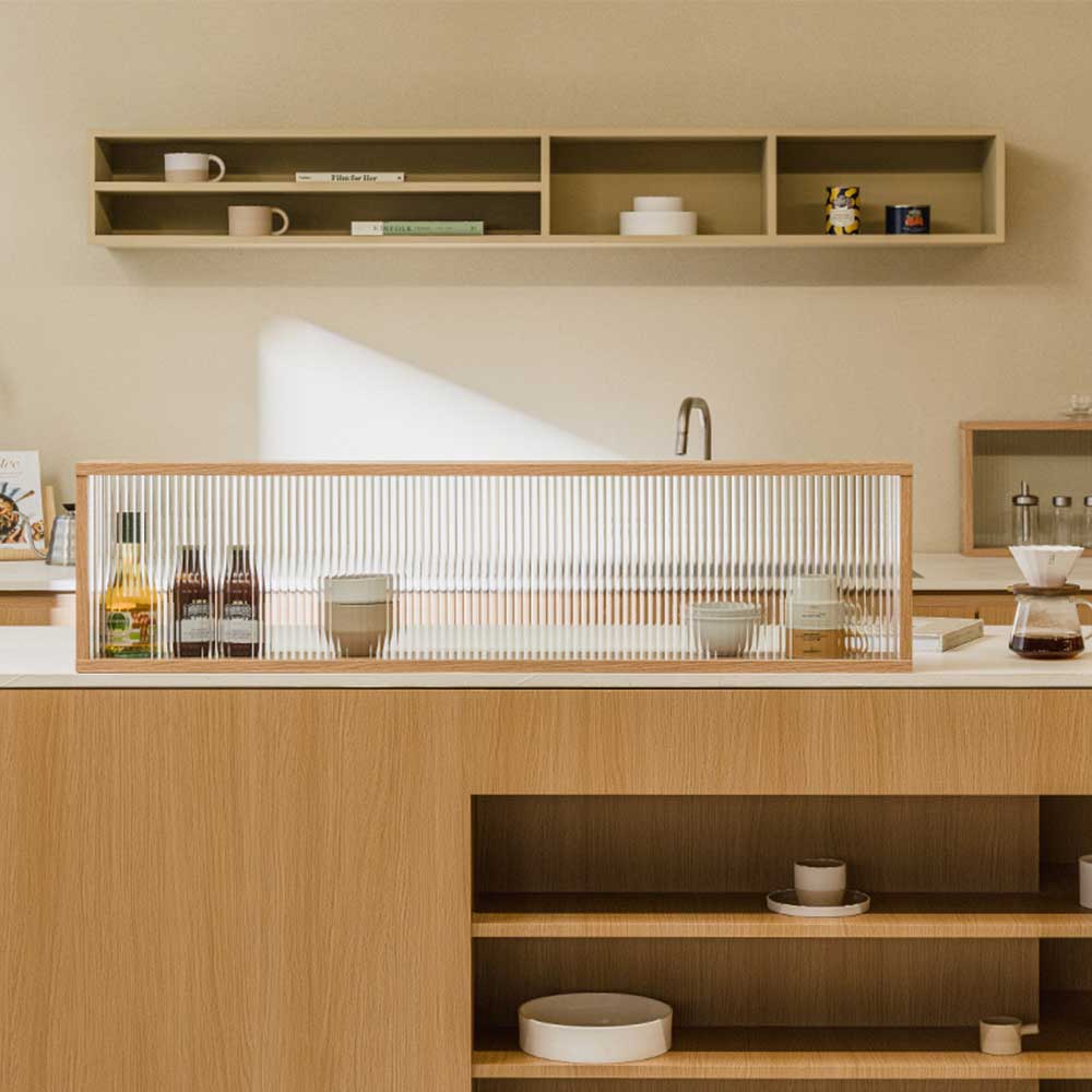 Milky LPM Glass Kitchen Island Partition