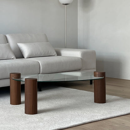 Glass Coffee Table with Wooden Legs