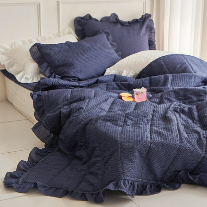 Pop Frill Seersucker Summer Comforter & Pillowcase Set