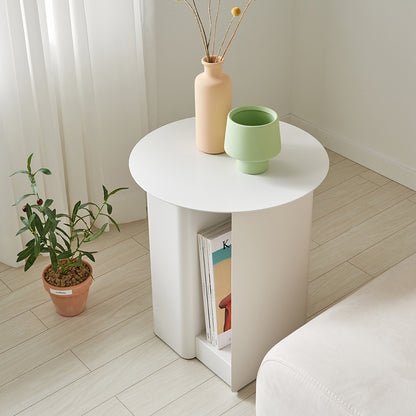 Round Side Table with Built-In Bookshelf