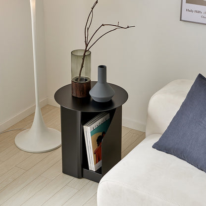 Round Side Table with Built-In Bookshelf