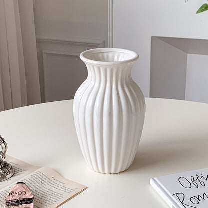 Premium Milk Brew Round Pleated Ceramic Vase
