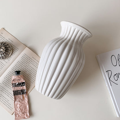 Premium Milk Brew Round Pleated Ceramic Vase