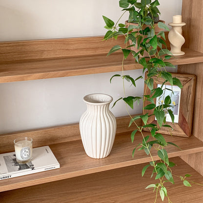 Premium Milk Brew Round Pleated Ceramic Vase