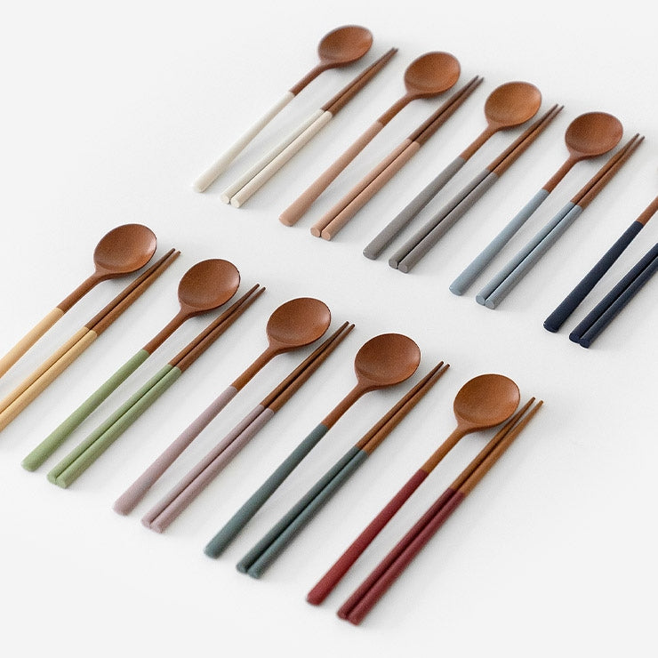 Two-Tone Wood Spoon & Chopsticks Set for 4
