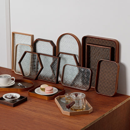 Walnut Wood Glass Tray