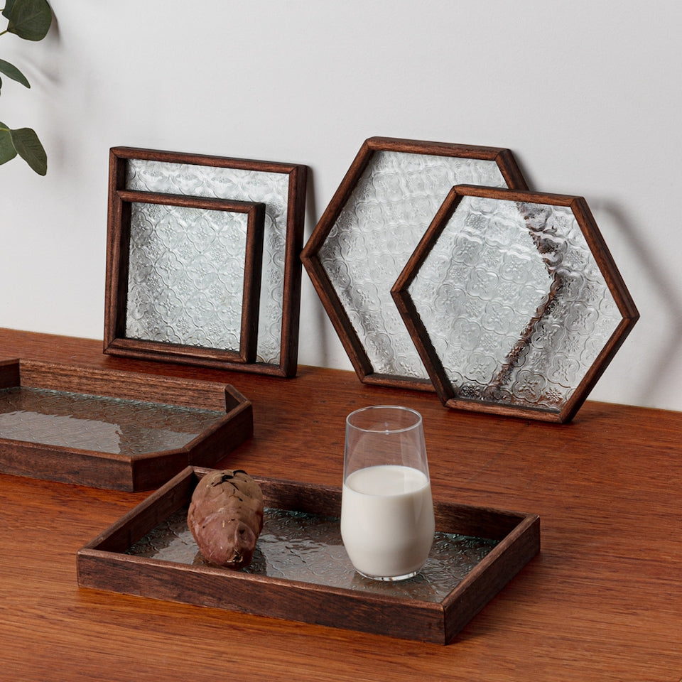 Walnut Wood Glass Tray