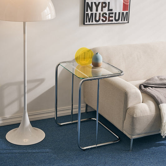 Glass C-Frame Side Table