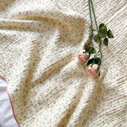 Small Floral Check 4-Layer Gauze Blanket
