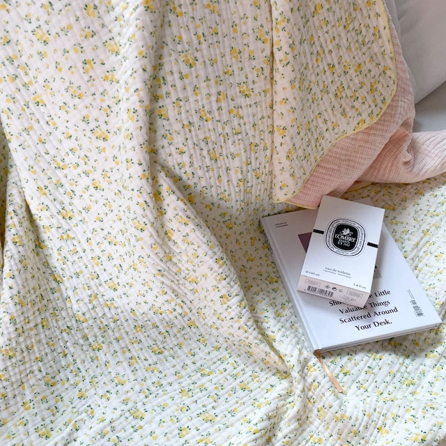 Small Floral Check 4-Layer Gauze Blanket