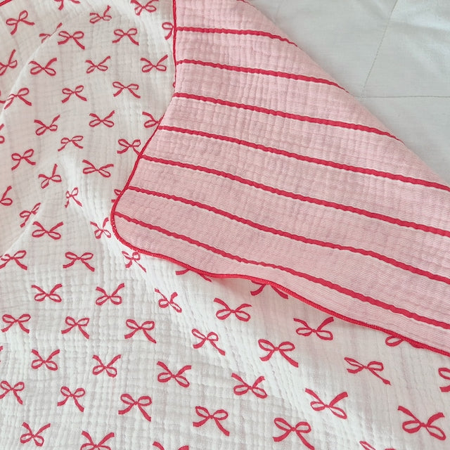Ribbon Line Reversible 4-Layer Gauze Blanket
