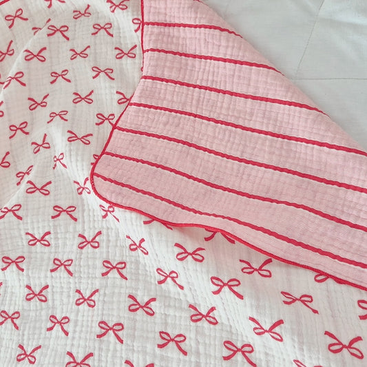 Ribbon Line Reversible 4-Layer Gauze Blanket